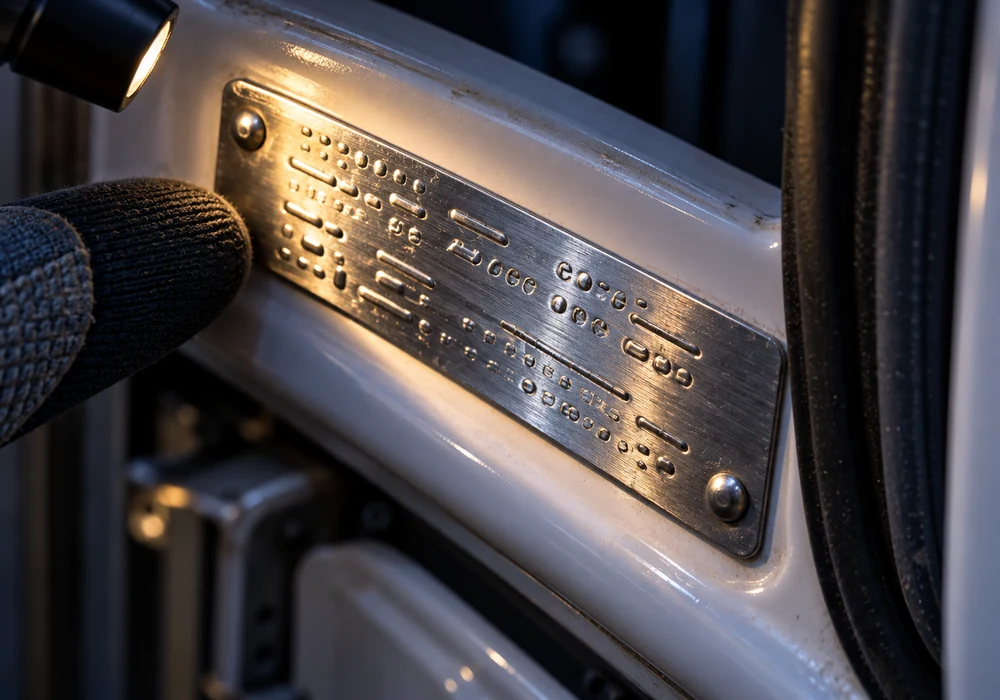 Appliance model and serial number plate showing manufacture date